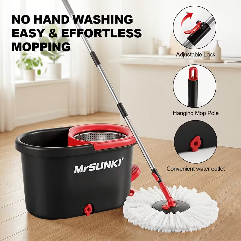 360° Spin Mop & Bucket Cleaning Set – 59-Inch Adjustable Handle with Microfiber Heads & Disposable Pads