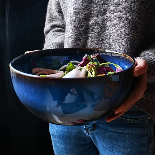 2-Piece Extra Large Ceramic Bowls – 2400ml Deep Blue Serving & Ramen Bowls