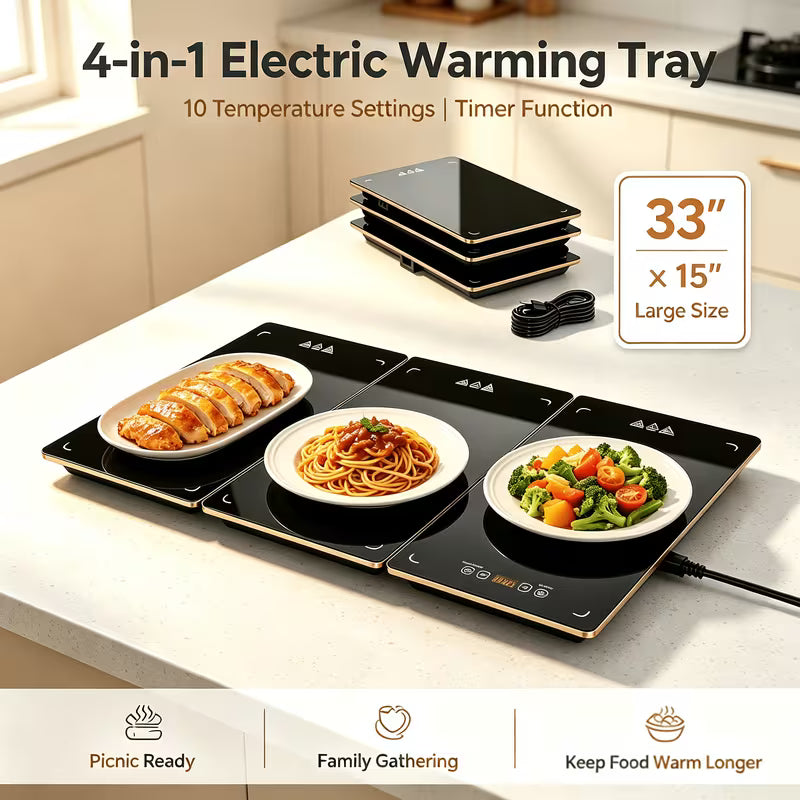 4-in-1 Electric Food Warmer Mat with Temperature Control & Timer