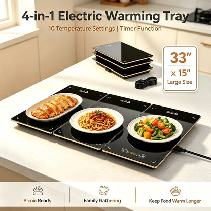 4-in-1 Electric Food Warmer Mat with Temperature Control & Timer