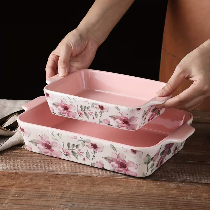 3-Piece Hand-Painted Ceramic Baking Dish Set