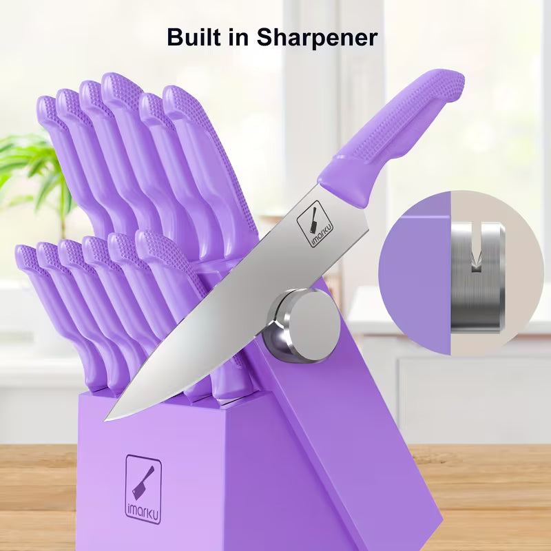 14-Piece Kitchen Knife Set with Block & Built-In Sharpener