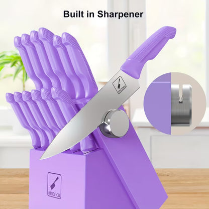 14-Piece Kitchen Knife Set with Block & Built-In Sharpener