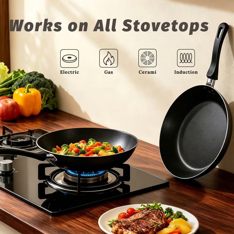 8-Piece Black Nonstick Cookware Set with Glass Lids