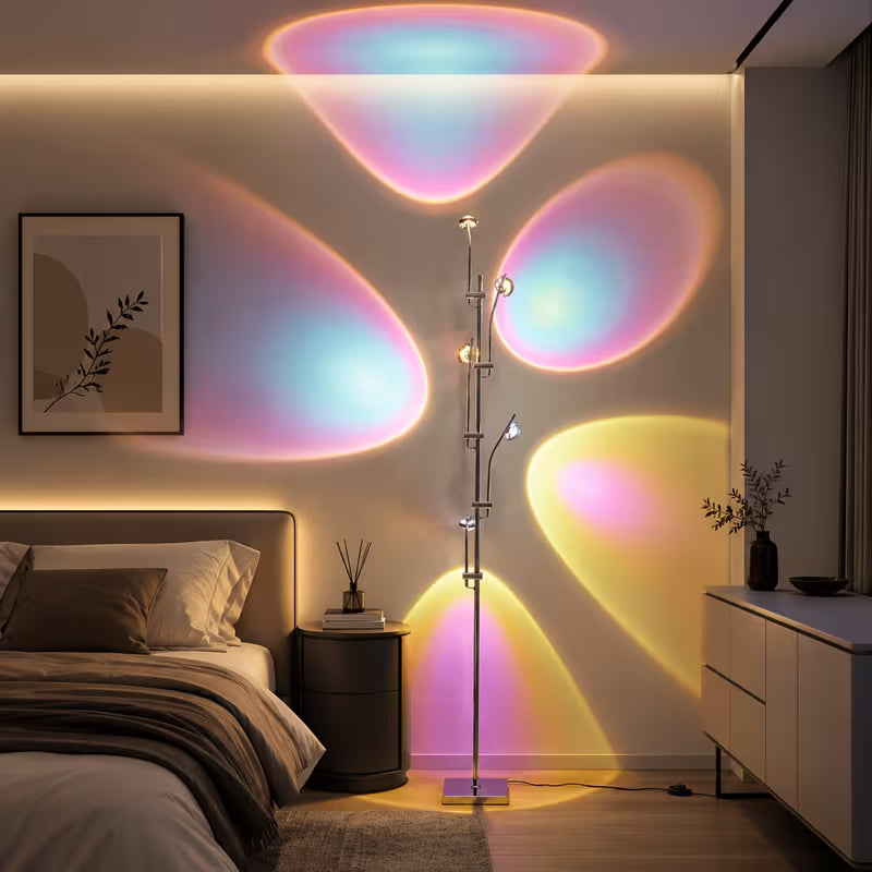 5-Head Sunset Projection Floor Lamp – Dimmable RGB LED Ambient Lighting