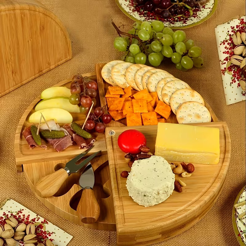 Bamboo Cheese Board & Serving Tray Set with Cheese Knives