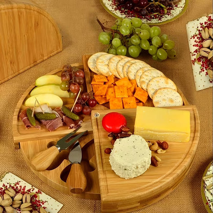 Bamboo Cheese Board & Serving Tray Set with Cheese Knives