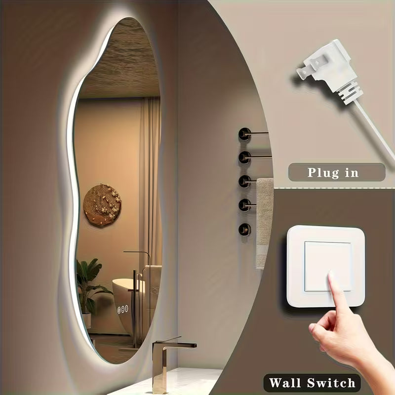 Irregular LED Bathroom Mirror with Lights – 40 x 24 Inch Asymmetrical Cloud Vanity Mirror