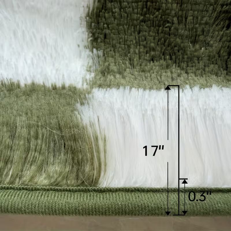 8 × 10 FT Green & White Checkered Shaggy Area Rug