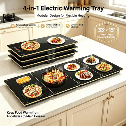 4-in-1 Electric Food Warmer Mat with Temperature Control & Timer