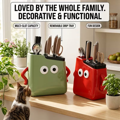 Multifunctional Kitchen Countertop Knife & Cutlery Storage Rack with Drainage Slots