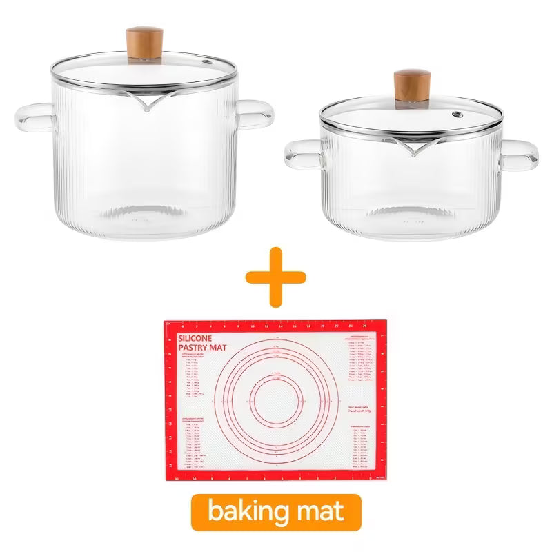 2-Piece Ribbed Borosilicate Glass Saucepan Set with Lids – Stovetop-Safe Cooking Pots
