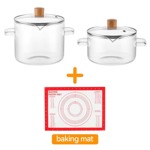 2-Piece Ribbed Borosilicate Glass Saucepan Set with Lids – Stovetop-Safe Cooking Pots