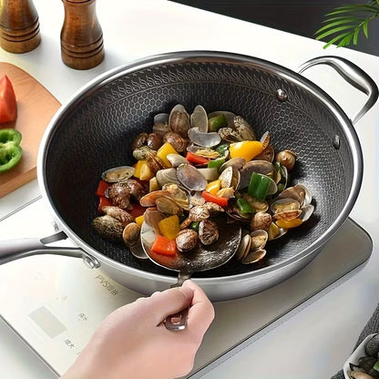 13.3-Inch Tri-Ply Stainless Steel Nonstick Wok with Lid & 2-Piece Cookware Set