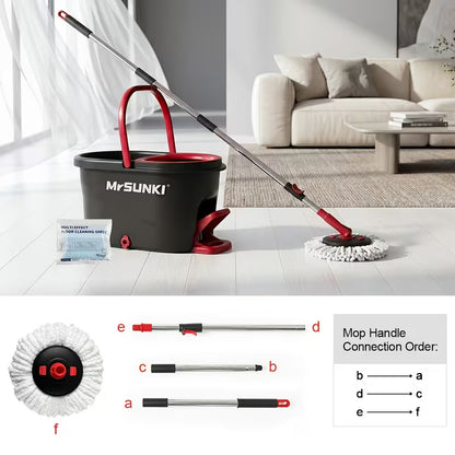 360° Spin Mop & Bucket Cleaning Set – 59-Inch Adjustable Handle with Microfiber Heads & Disposable Pads