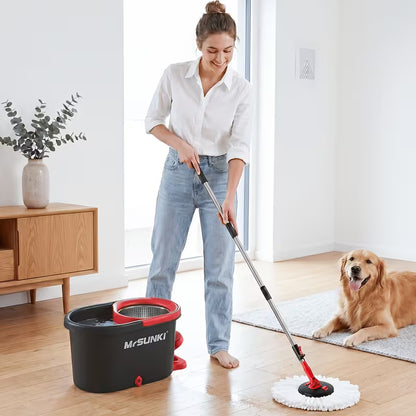 360° Spin Mop & Bucket Cleaning Set – 59-Inch Adjustable Handle with Microfiber Heads & Disposable Pads