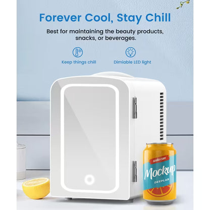 4L Skincare Mini Fridge with Dimmable LED Mirror