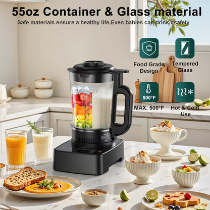 10-in-1 55 oz Heating Blender & Soy Milk Maker – Multifunctional Glass Blender for Hot & Cold Drinks