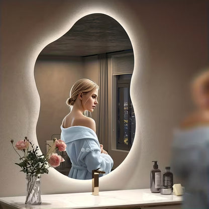 Irregular LED Bathroom Mirror with Lights – 40 x 24 Inch Asymmetrical Cloud Vanity Mirror
