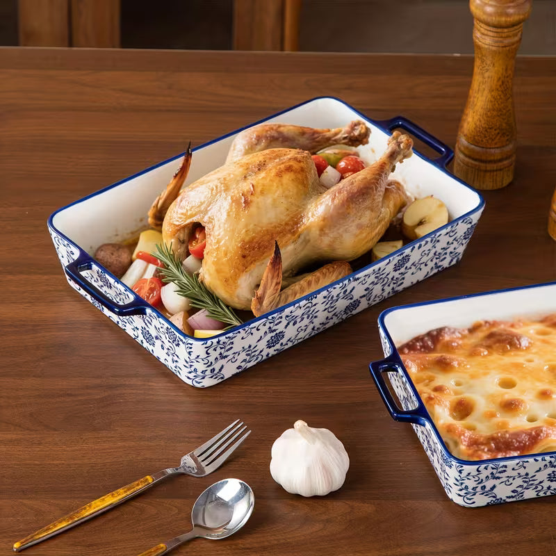 3-Piece Blue & White Ceramic Casserole Baking Dish Set Bake, Cook, Serve & Enjoy Every Meal in Style