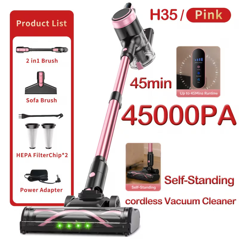 45KPa Cordless Vacuum Cleaner – 8-in-1 Self-Standing Stick Vacuum with Anti-Tangle Brush