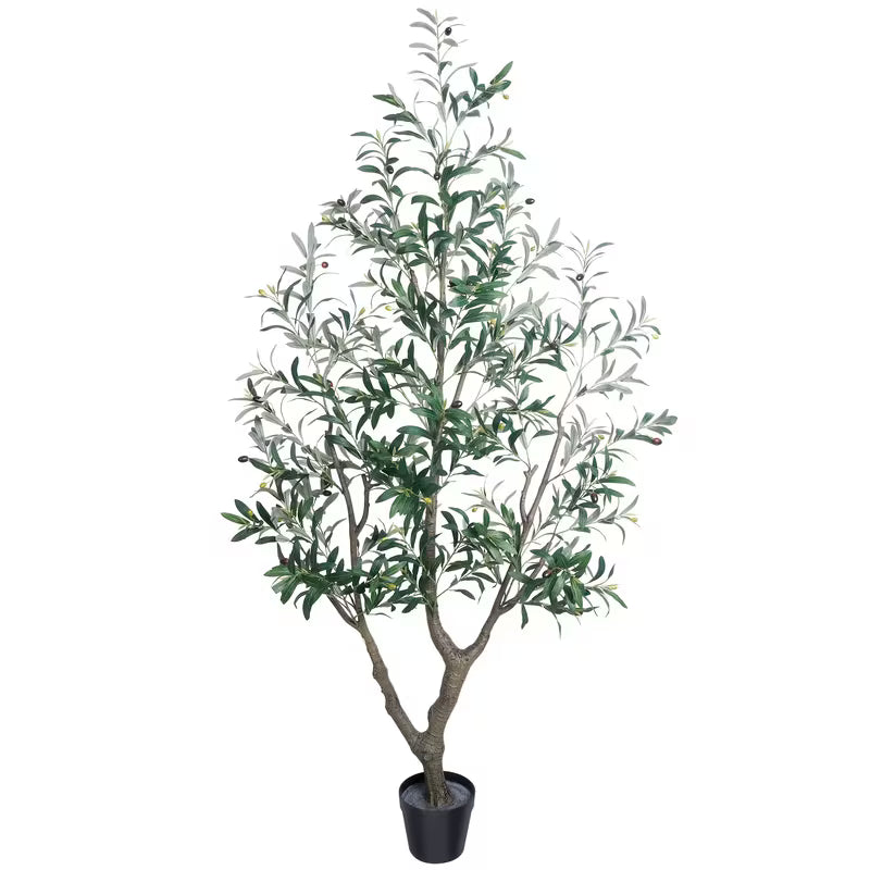 5/6/7 Ft Artificial Olive Tree with Realistic Leaves & Fruits, Multi-Trunk Potted Plant for Home Decor