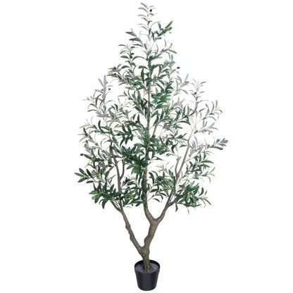 5/6/7 Ft Artificial Olive Tree with Realistic Leaves & Fruits, Multi-Trunk Potted Plant for Home Decor