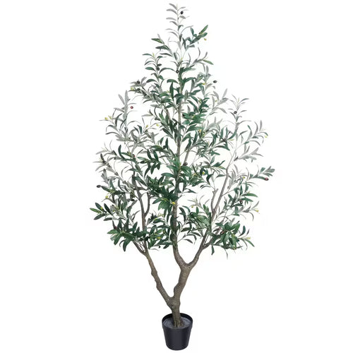 5/6/7 Ft Artificial Olive Tree with Realistic Leaves & Fruits, Multi-Trunk Potted Plant for Home Decor