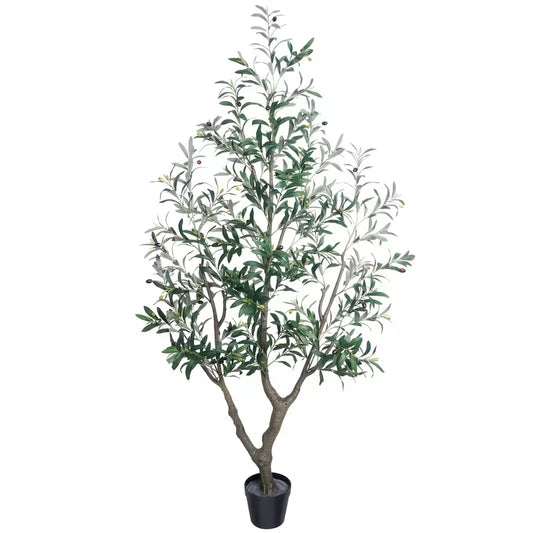 5/6/7 Ft Artificial Olive Tree with Realistic Leaves & Fruits, Multi-Trunk Potted Plant for Home Decor