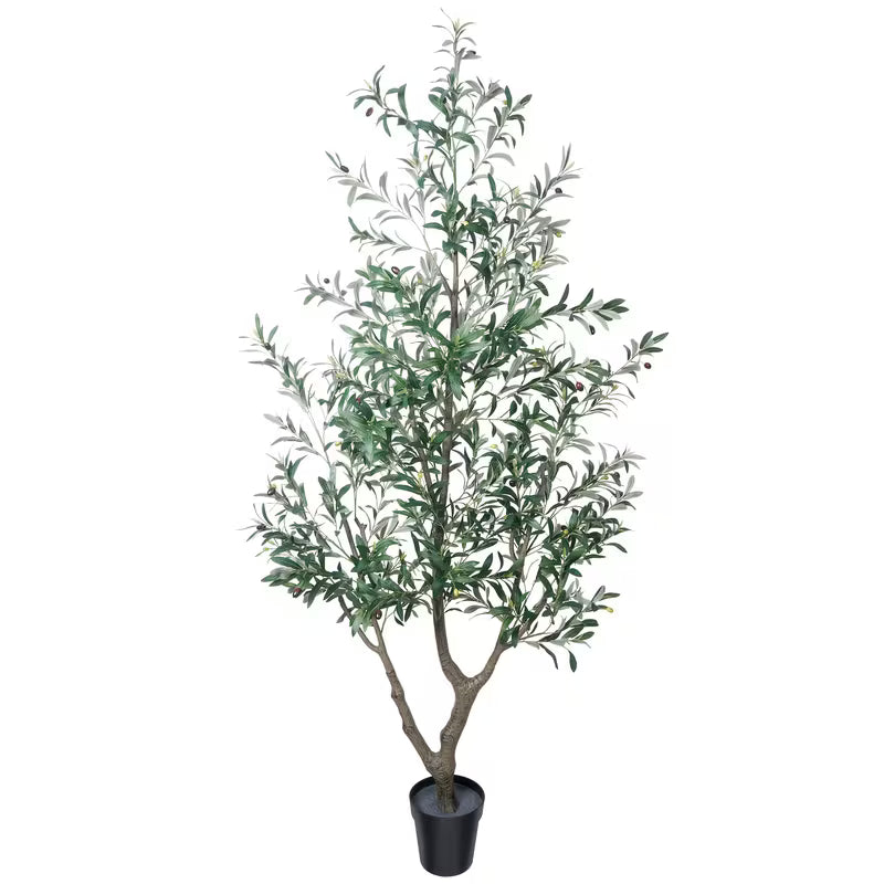 5/6/7 Ft Artificial Olive Tree with Realistic Leaves & Fruits, Multi-Trunk Potted Plant for Home Decor