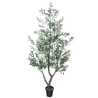5/6/7 Ft Artificial Olive Tree with Realistic Leaves & Fruits, Multi-Trunk Potted Plant for Home Decor