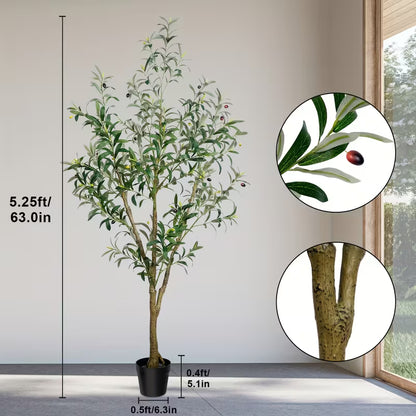 5/6/7 Ft Artificial Olive Tree with Realistic Leaves & Fruits, Multi-Trunk Potted Plant for Home Decor