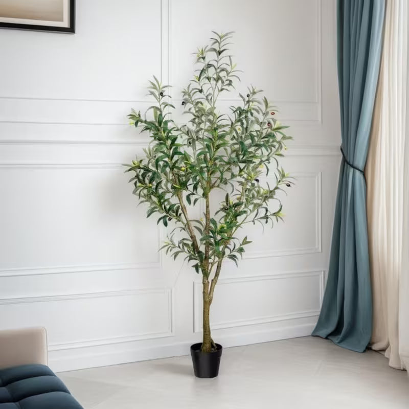 5/6/7 Ft Artificial Olive Tree with Realistic Leaves & Fruits, Multi-Trunk Potted Plant for Home Decor