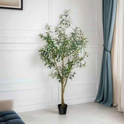 5/6/7 Ft Artificial Olive Tree with Realistic Leaves & Fruits, Multi-Trunk Potted Plant for Home Decor