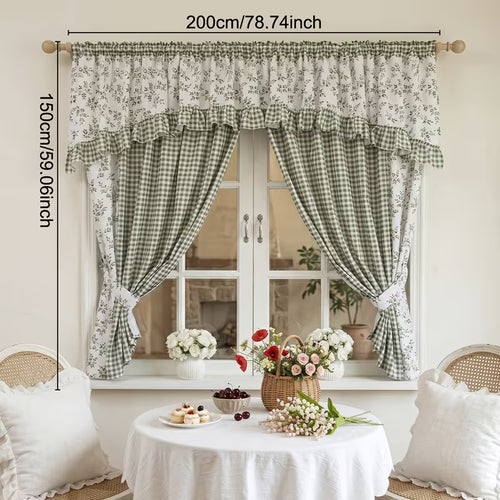 Double-Layer Blackout Curtain Set with Valance, No-Drill Rod Installation, Full-Blackout Fabric for Bedroom & Living Room