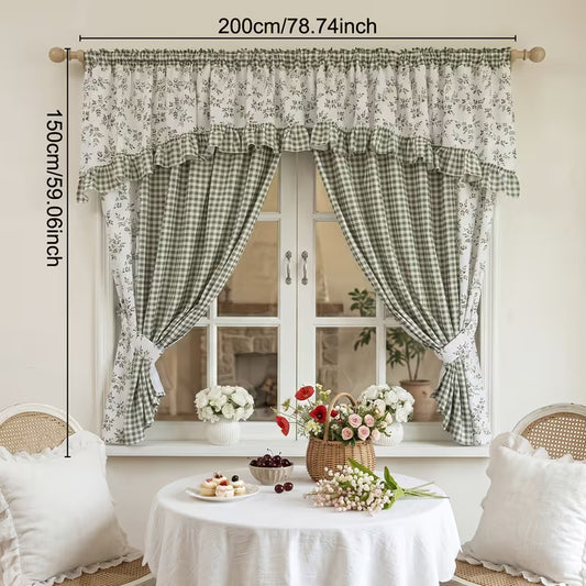 Double-Layer Blackout Curtain Set with Valance, No-Drill Rod Installation, Full-Blackout Fabric for Bedroom & Living Room