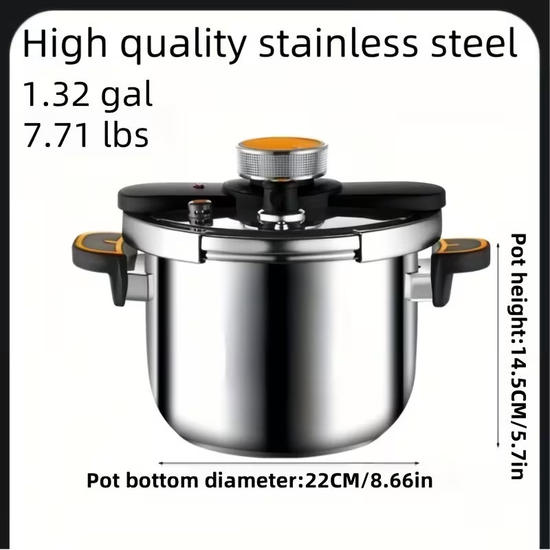 Stainless Steel Pressure Cooker & Stew Pot with Twist-Lock Lid, 5L/6L/8L, Induction & Gas Compatible
