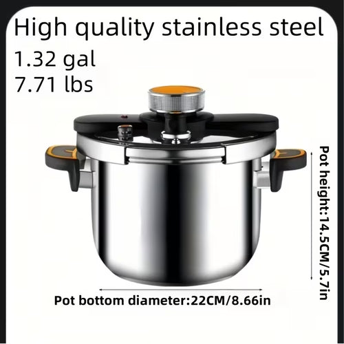 Stainless Steel Pressure Cooker & Stew Pot with Twist-Lock Lid, 5L/6L/8L, Induction & Gas Compatible