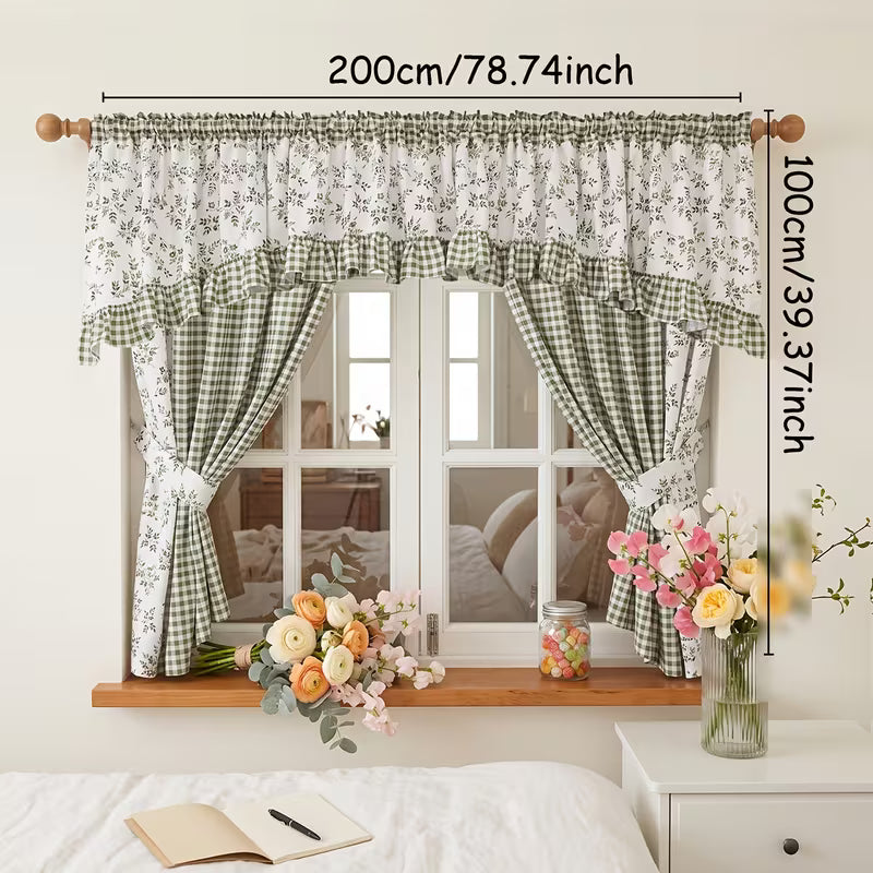 Double-Layer Blackout Curtain Set with Valance, No-Drill Rod Installation, Full-Blackout Fabric for Bedroom & Living Room