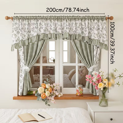 Double-Layer Blackout Curtain Set with Valance, No-Drill Rod Installation, Full-Blackout Fabric for Bedroom & Living Room