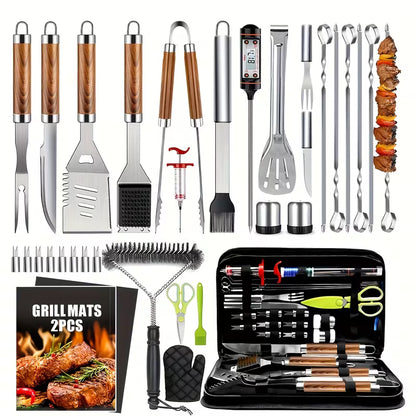 34-Piece Stainless Steel Griddle Tool Set with Spatulas, Scrapers & Storage Bag for BBQ and Teppanyaki