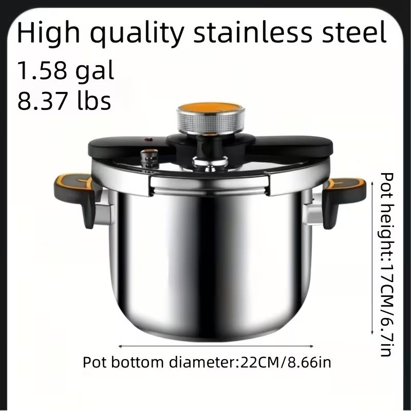 Stainless Steel Pressure Cooker & Stew Pot with Twist-Lock Lid, 5L/6L/8L, Induction & Gas Compatible
