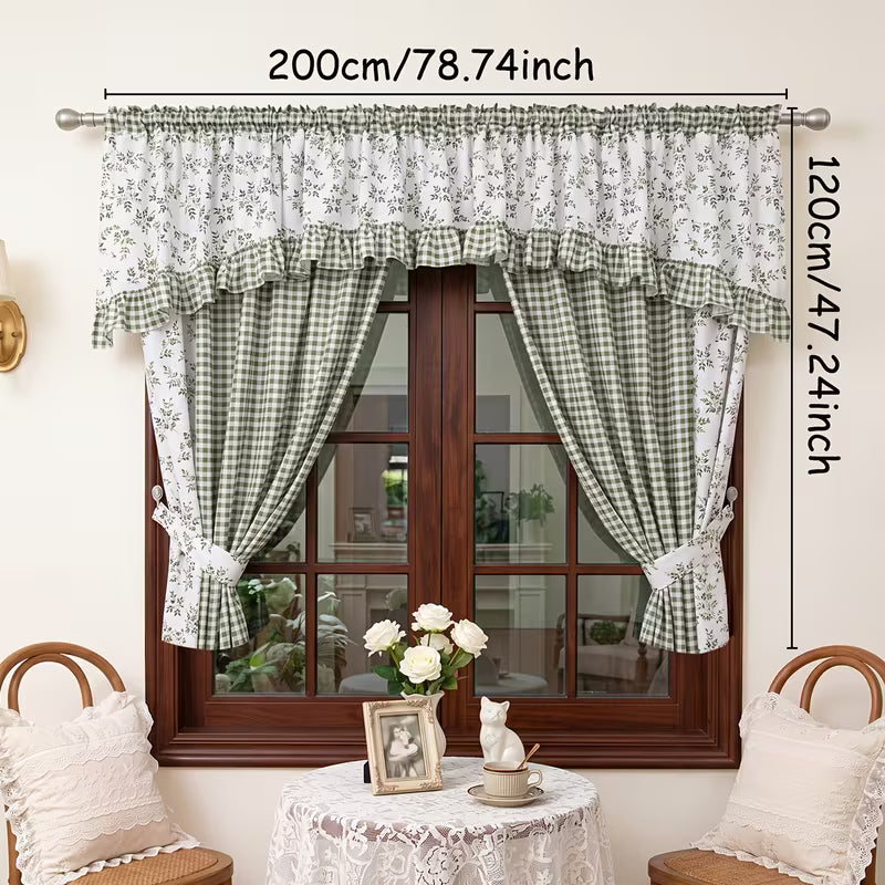 Double-Layer Blackout Curtain Set with Valance, No-Drill Rod Installation, Full-Blackout Fabric for Bedroom & Living Room