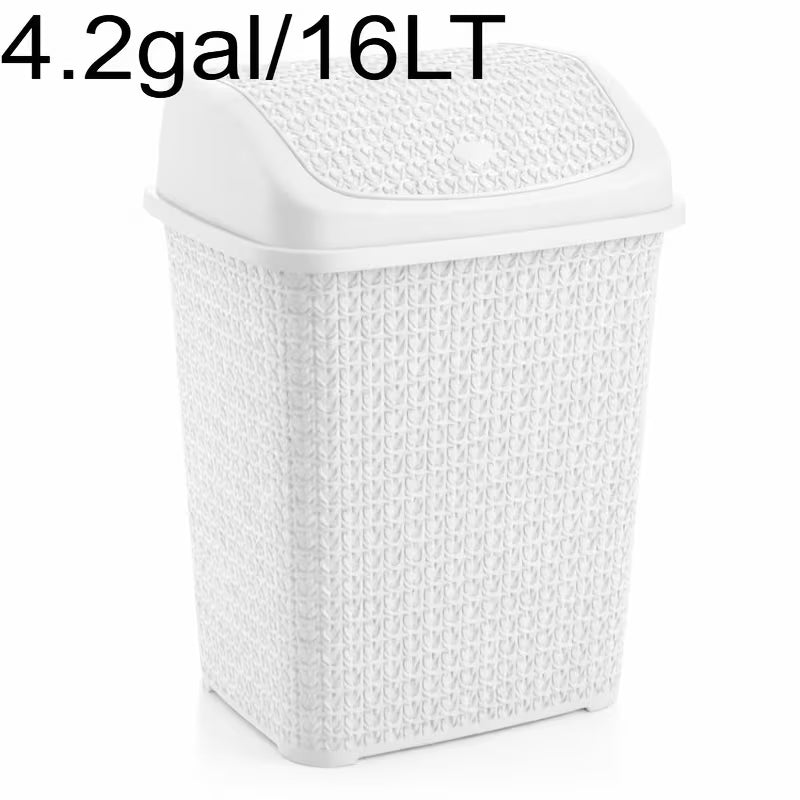 Modern Woven-Style Flip Lid Trash Can, Minimalist Plastic Waste Bin for Bathroom, Bedroom & Office