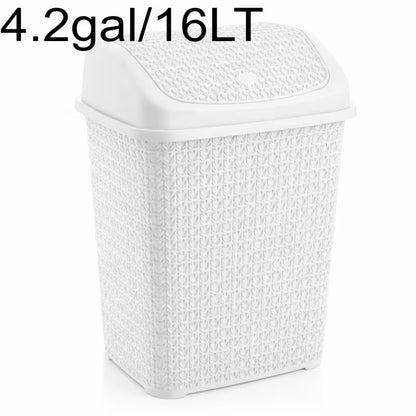Modern Woven-Style Flip Lid Trash Can, Minimalist Plastic Waste Bin for Bathroom, Bedroom & Office