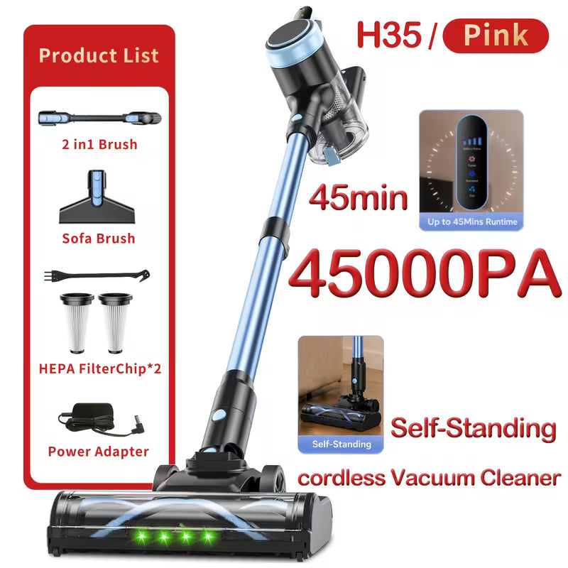 45KPa Cordless Vacuum Cleaner – 8-in-1 Self-Standing Stick Vacuum with Anti-Tangle Brush